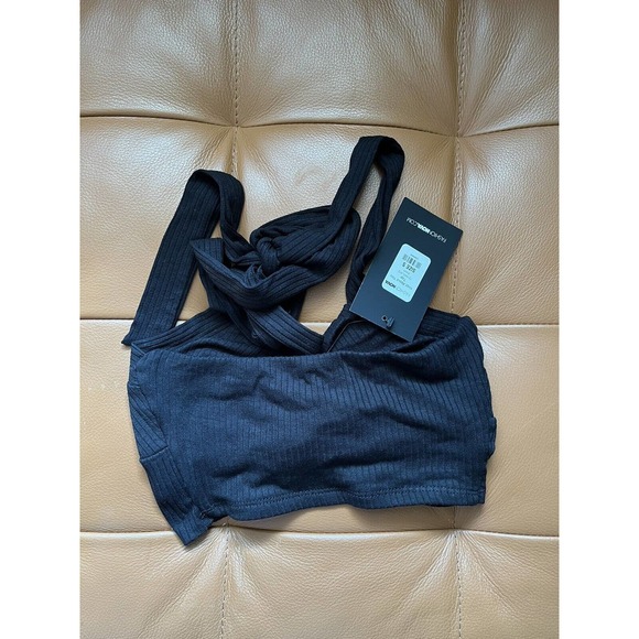 NWT Fashion Nova Black Knot About You Ribbed Halter Crop Top Size Small - Picture 6 of 8